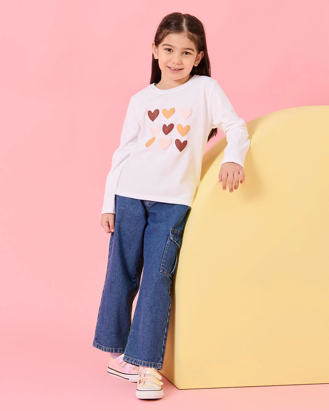 Girls White Hearts Print T-Shirt sold by Redtag product image thumbnail 2