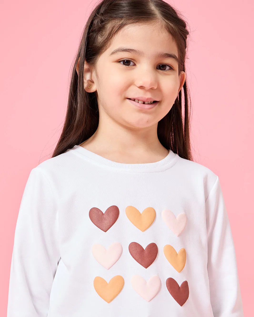 Girls White Hearts Print T-Shirt sold by Redtag product image thumbnail 4
