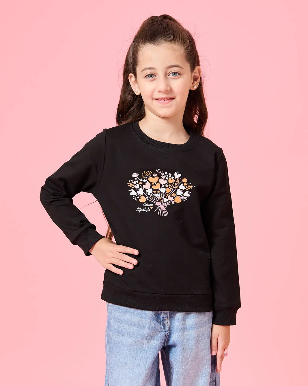 Girls Black Hearts Print T-Shirt sold by Redtag