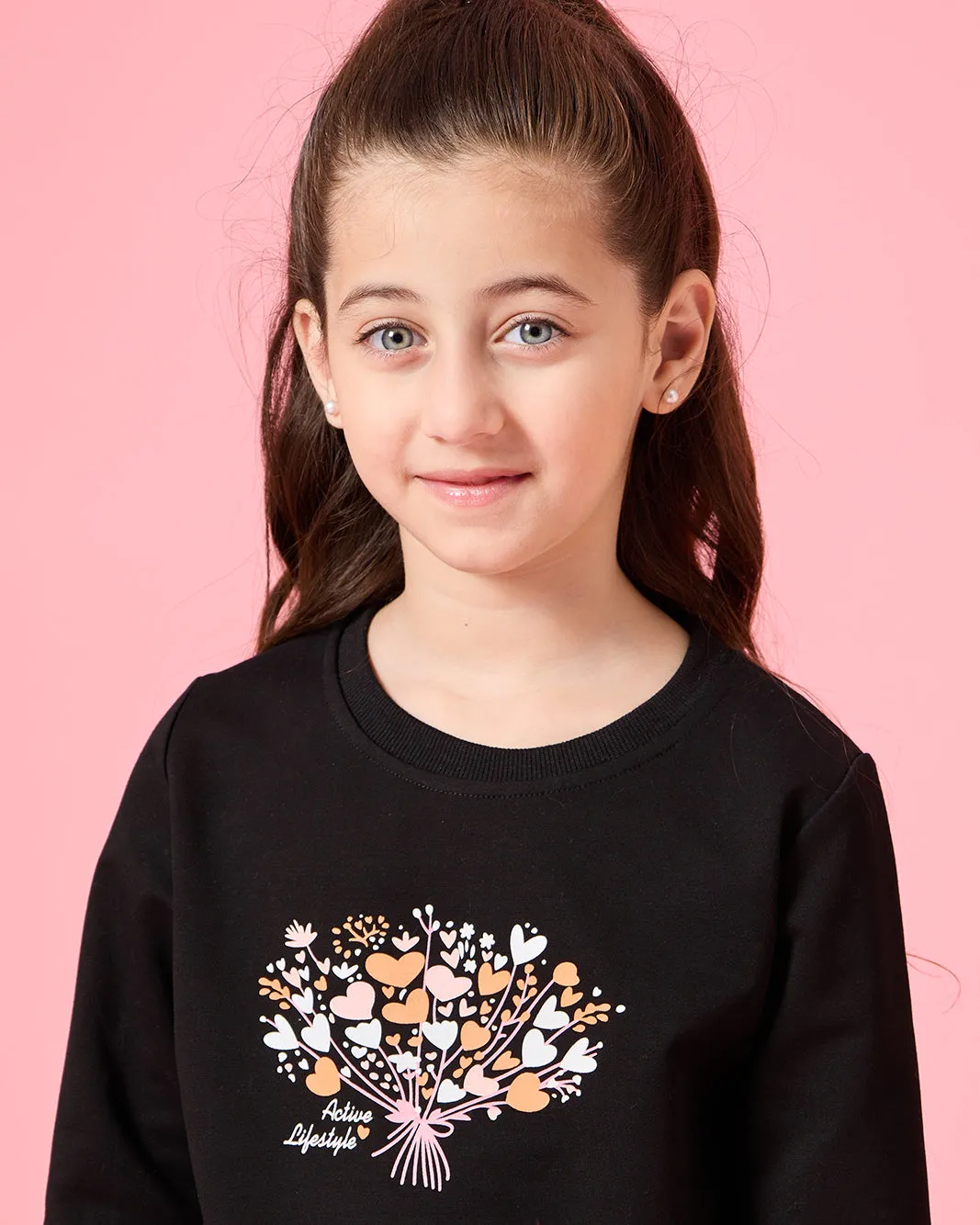 Girls Black Hearts Print T-Shirt sold by Redtag product image thumbnail 4