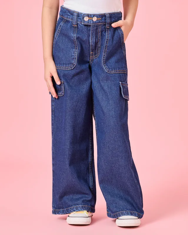 Girls Blue Wide Leg Jeans sold by Redtag
