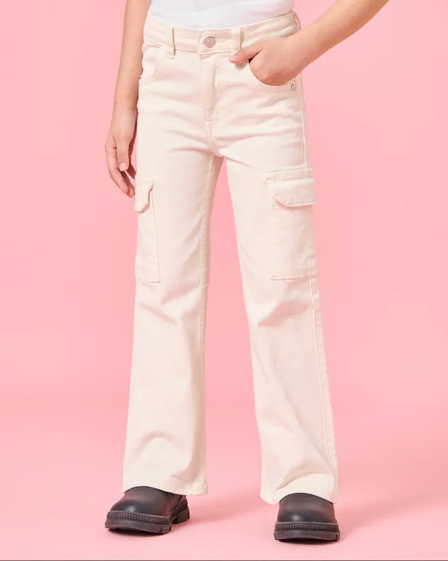 Girls Beige Cargo Pocket Flared Jeans sold by Redtag