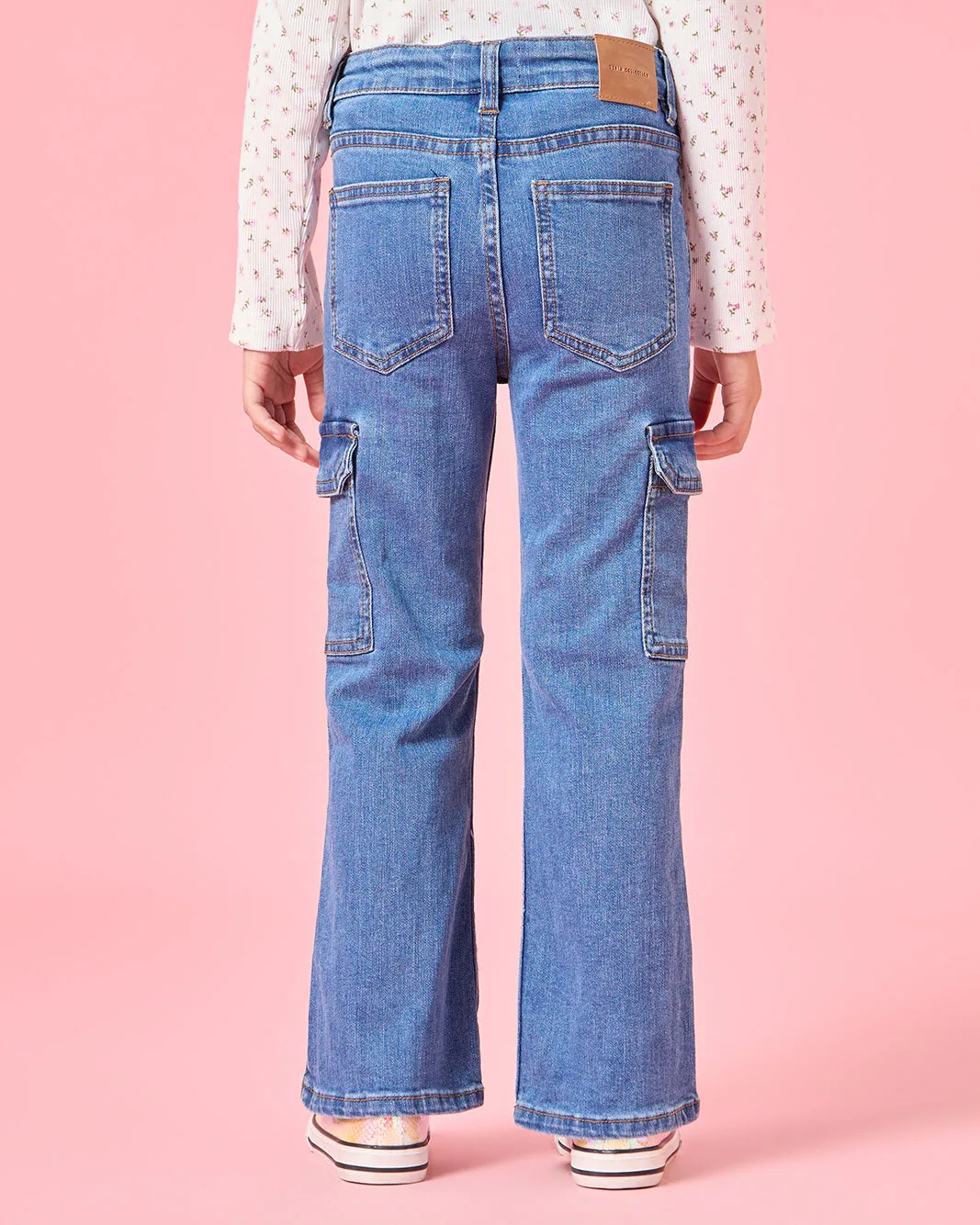 Girls Blue Cargo Pocket Flared Jeans sold by Redtag product image thumbnail 3