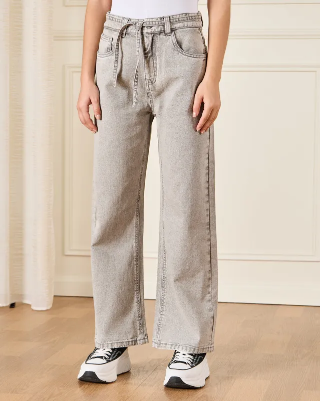 Senior Girls Grey Wide leg Jeans With Belt sold by Redtag