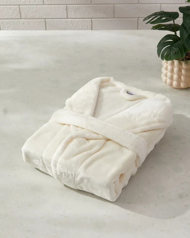 Cream Flannel Bathrobe ( L) sold by Redtag