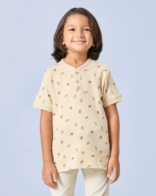 Boys Beige Printed Polo Shirt sold by Redtag