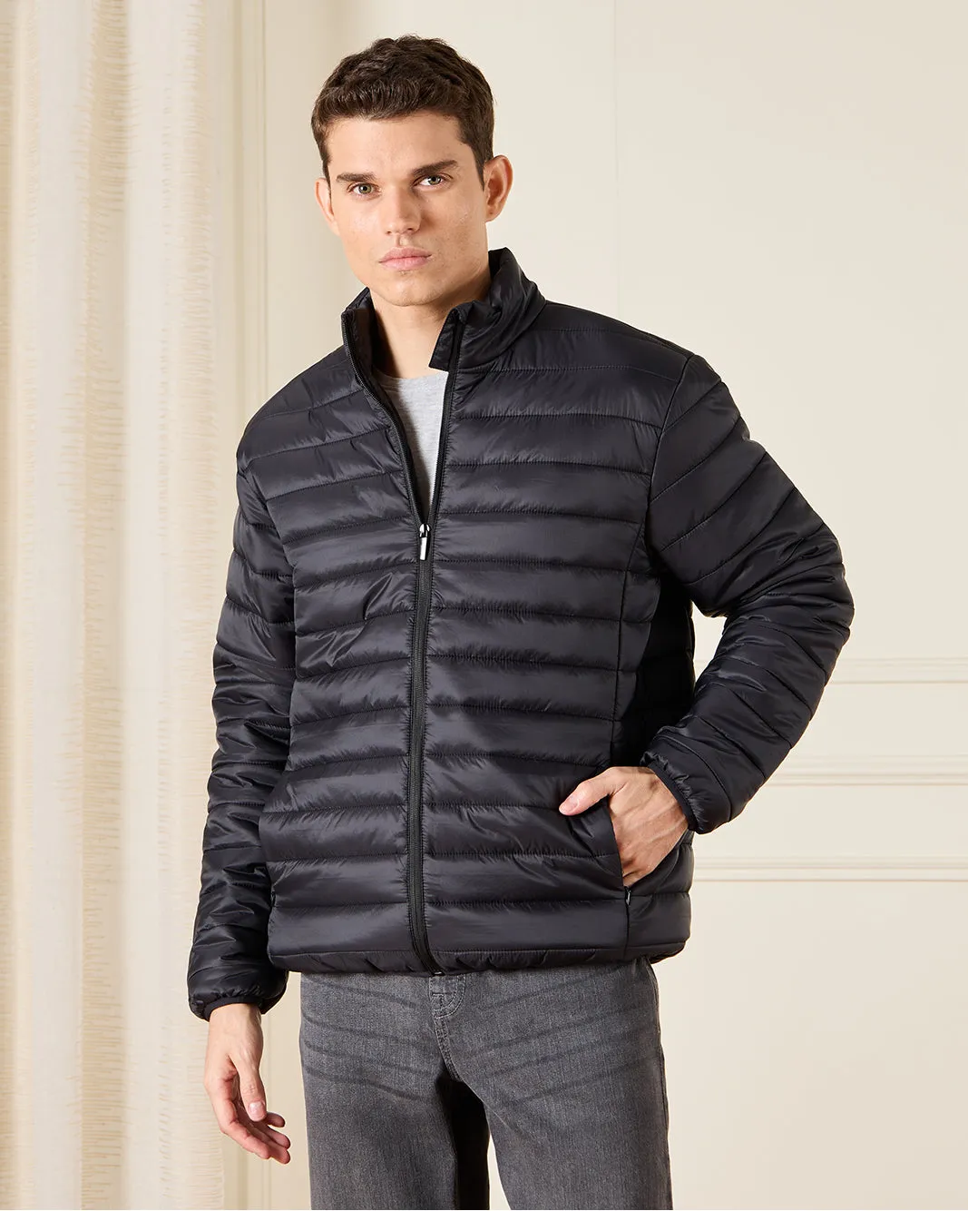 Men Black Long Sleeve Puffer Jacket sold by Redtag