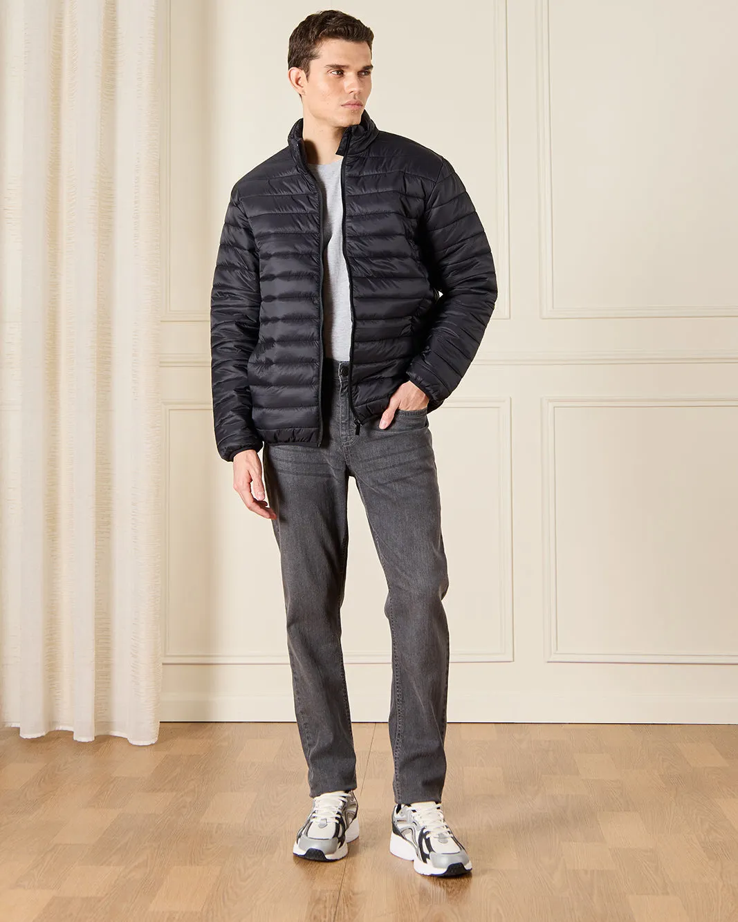 Men Black Long Sleeve Puffer Jacket sold by Redtag product image thumbnail 2