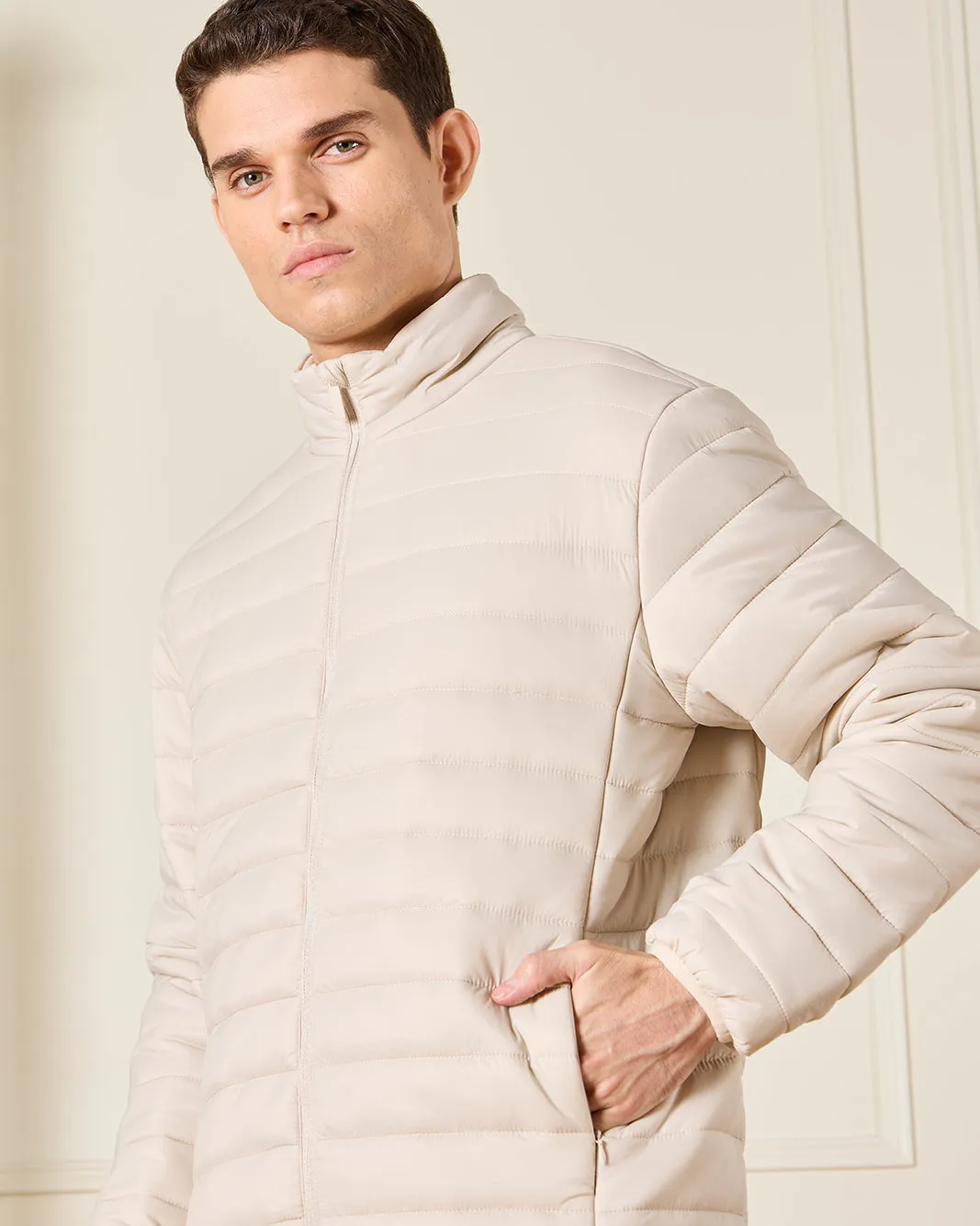 Men Beige Padded Puffer Jacket sold by Redtag product image thumbnail 4