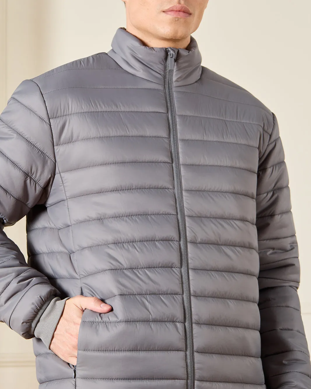 Men Grey Long Sleeve Puffer Jacket sold by Redtag product image thumbnail 4