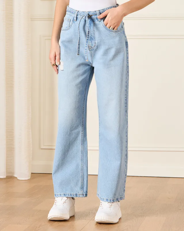 Senior Girls Blue wide Leg Jeans With Belt sold by Redtag