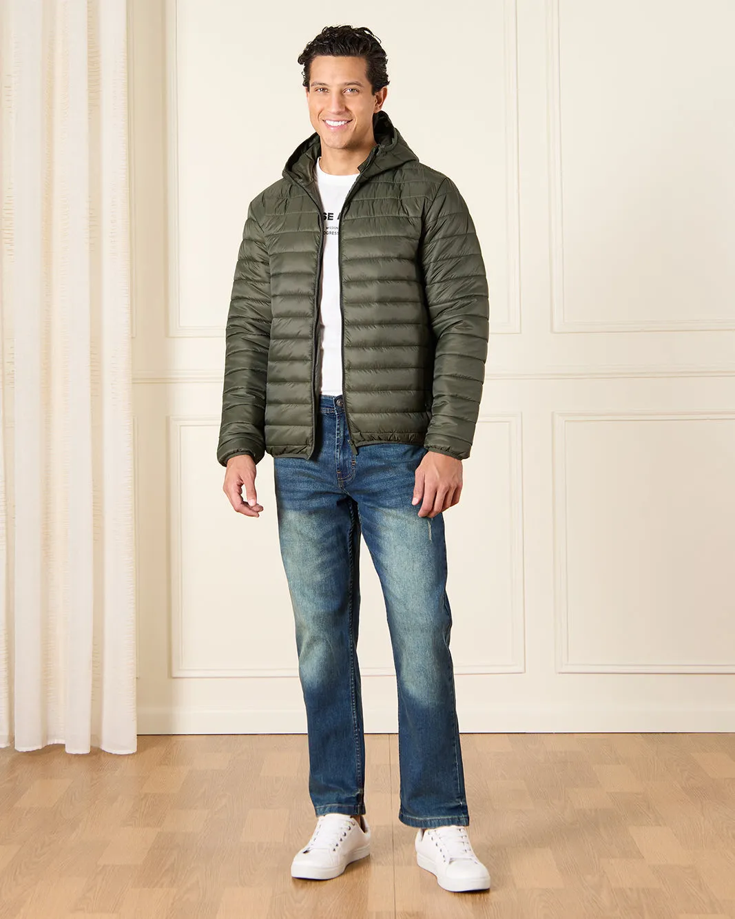 Men Green Long Sleeve Puffer Jacket sold by Redtag product image thumbnail 2