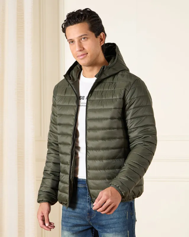 Men Green Long Sleeve Puffer Jacket sold by Redtag
