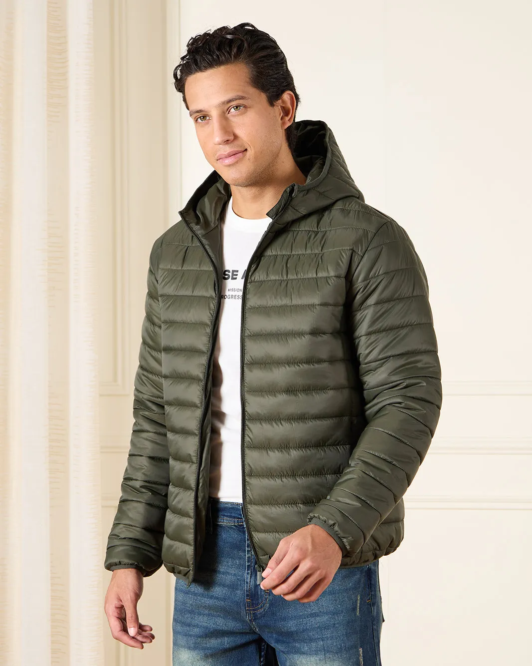 Men Green Long Sleeve Puffer Jacket sold by Redtag