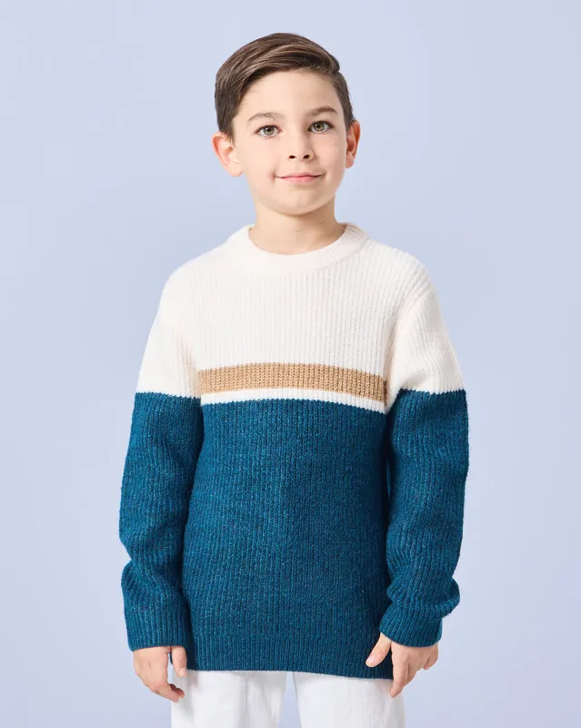 Boys Blue And Cream Colour Block Jumper sold by Redtag