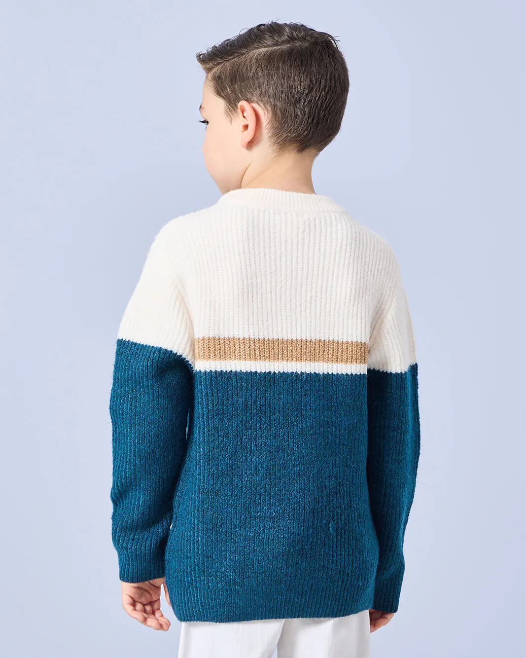 Boys Blue And Cream Colour Block Jumper sold by Redtag product image thumbnail 3