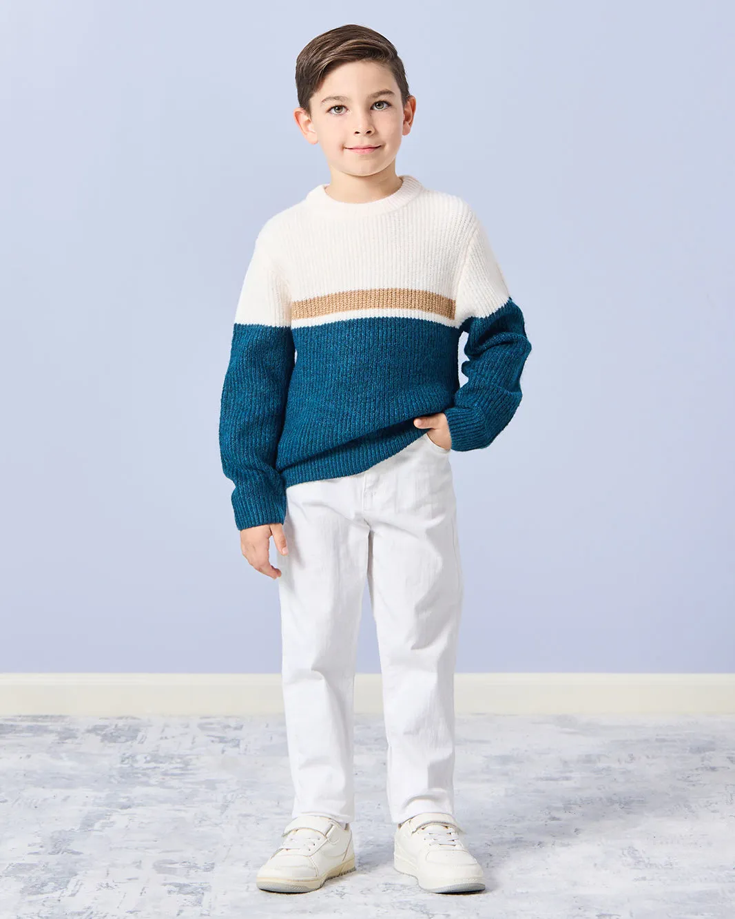 Boys Blue And Cream Colour Block Jumper sold by Redtag product image thumbnail 2