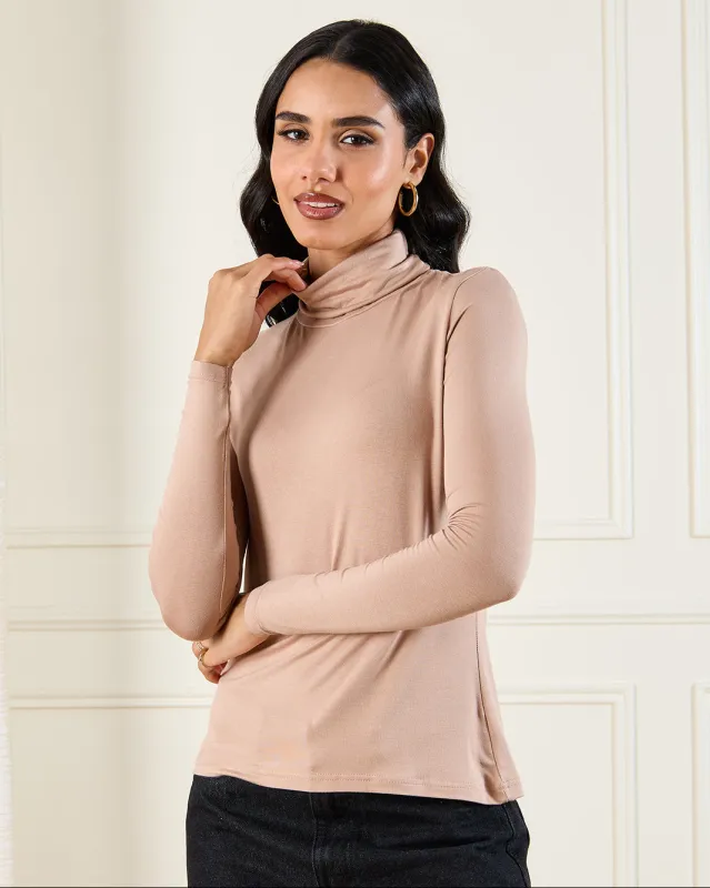 Women Beige Turtle Neck Top sold by Redtag