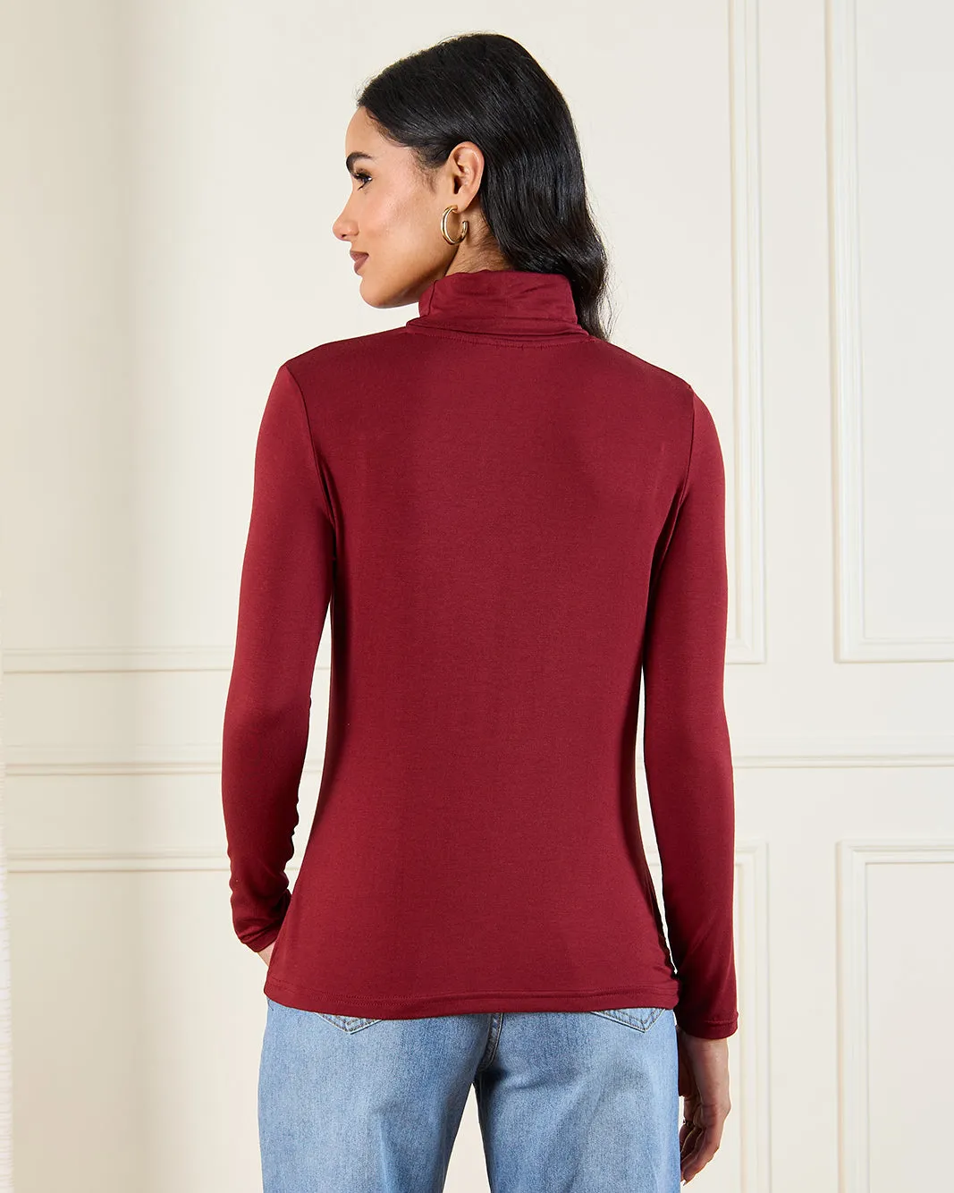 Women Burgundy Turtle Neck Top sold by Redtag product image thumbnail 3