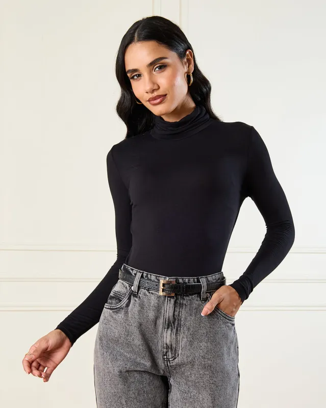 Women Black Turtle Neck Top sold by Redtag