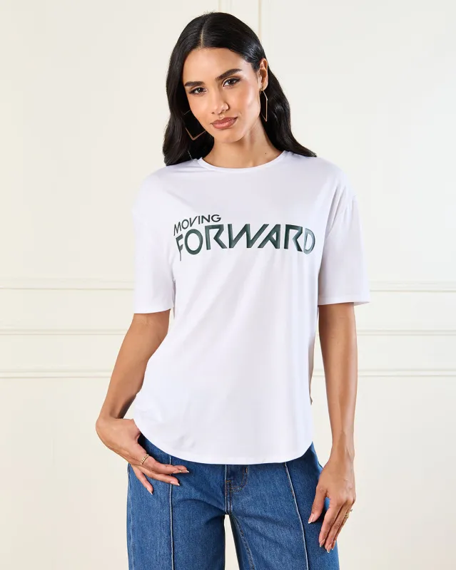 Women Ivory Oversized Placement Print T-Shirt sold by Redtag