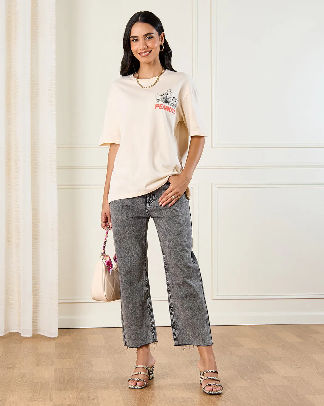 Women Cream Peanut Over Sized T-Shirt sold by Redtag product image thumbnail 2