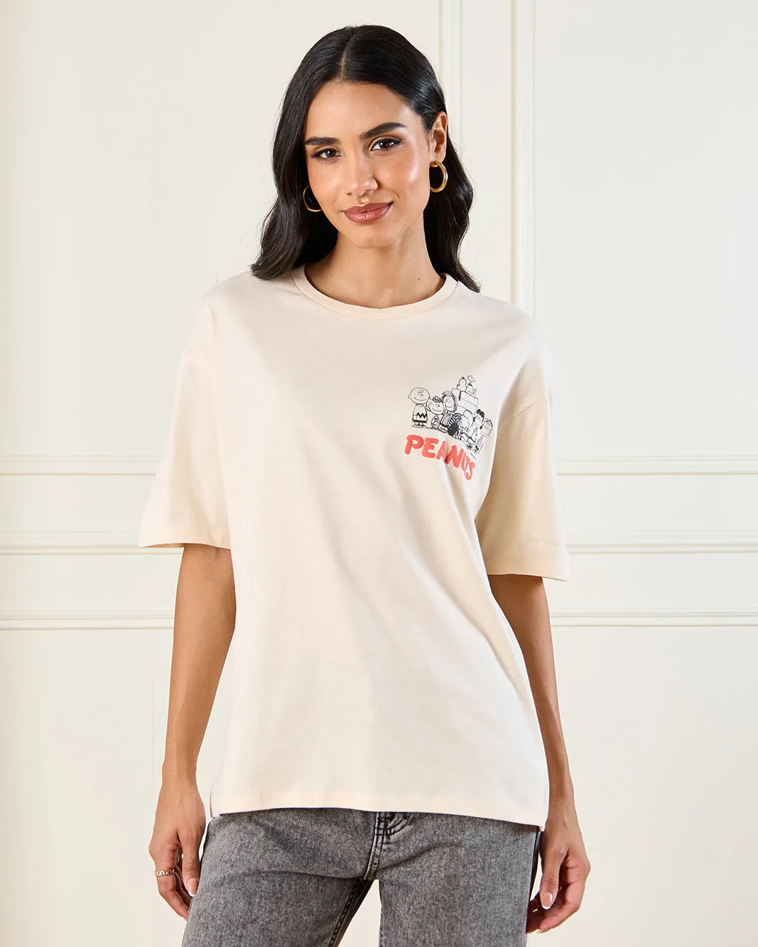 Women Cream Peanut Over Sized T-Shirt sold by Redtag product image thumbnail 3