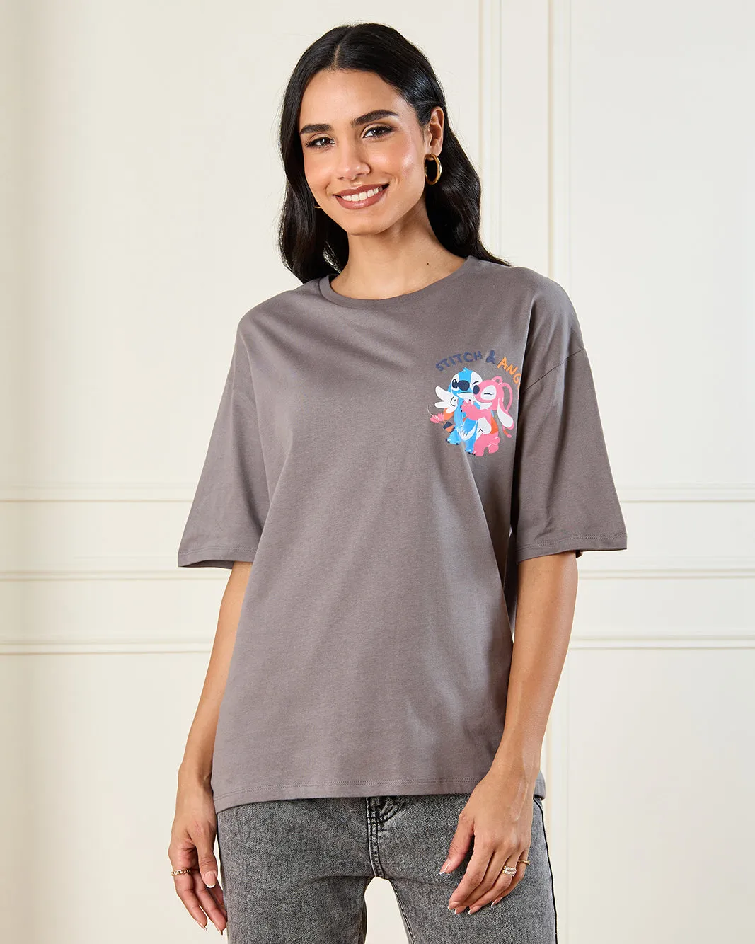 Women Charcoal Stitch Over Sized T-Shirt sold by Redtag product image thumbnail 3