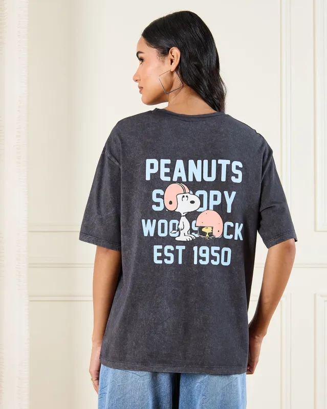 Women Black Peanut Oversized T-Shirt sold by Redtag
