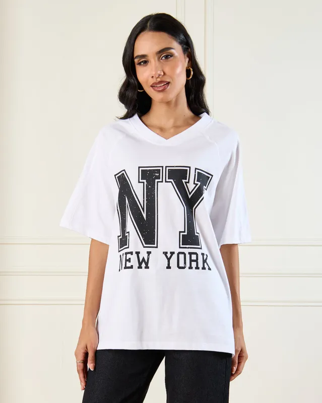 Women White Varsity T-Shirt sold by Redtag