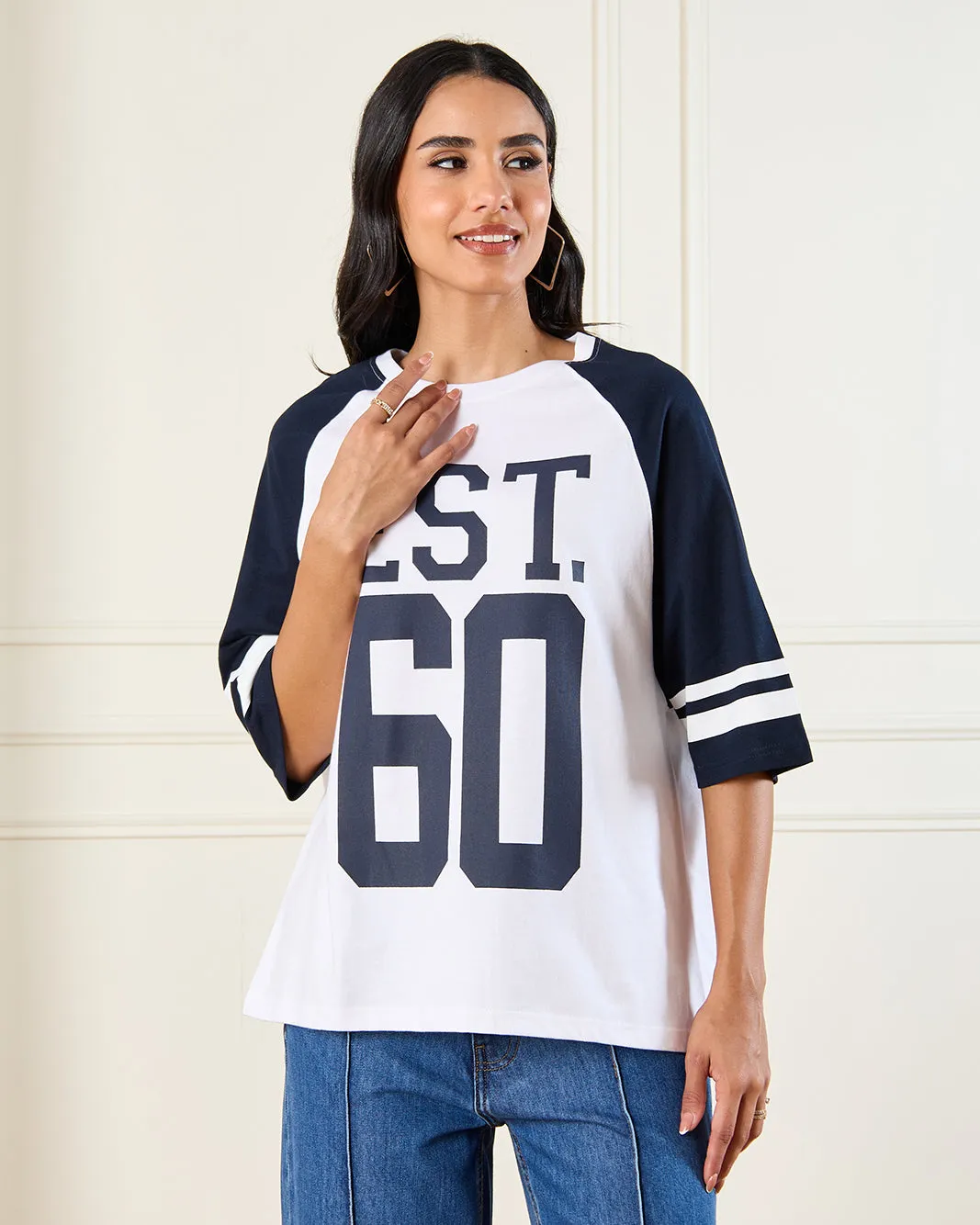 Women White Printed Varsity T-Shirt sold by Redtag