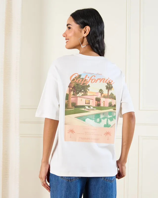 Women White Printed Oversize  T-Shirt sold by Redtag