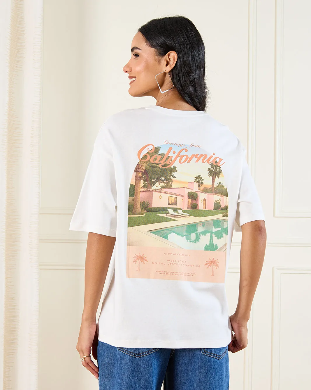 Women White Printed Oversize T-Shirt sold by Redtag