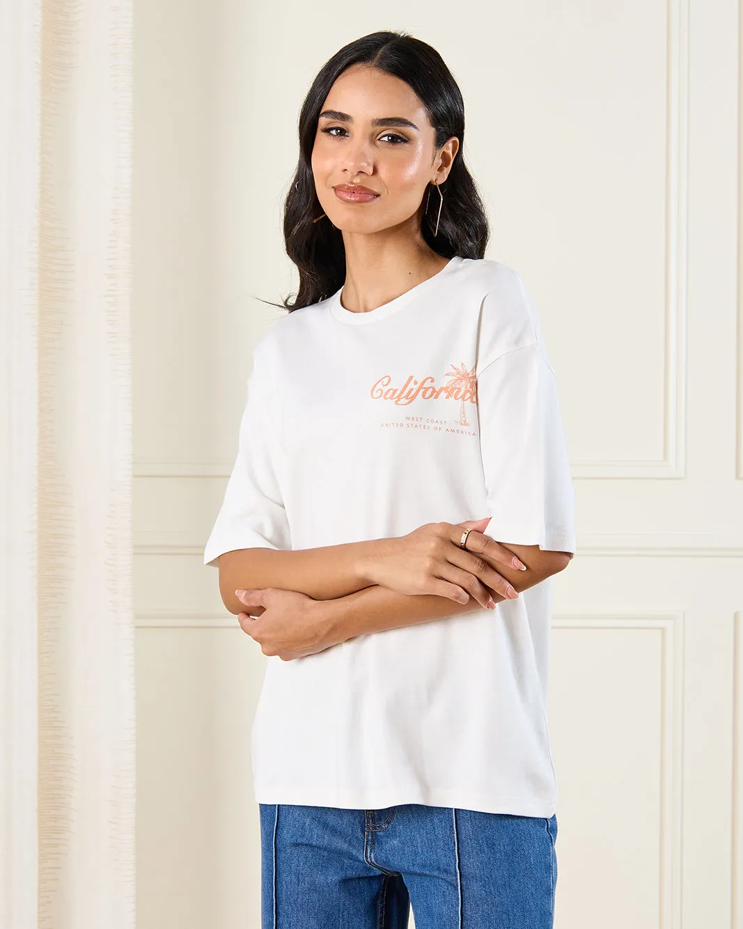 Women White Printed Oversize T-Shirt sold by Redtag product image thumbnail 3