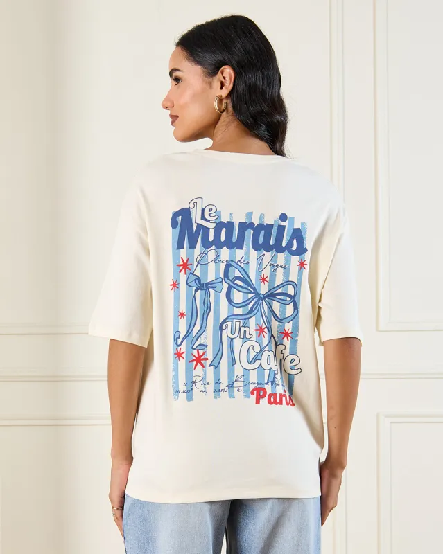 Women Cream Printed Oversize  T-Shirt sold by Redtag