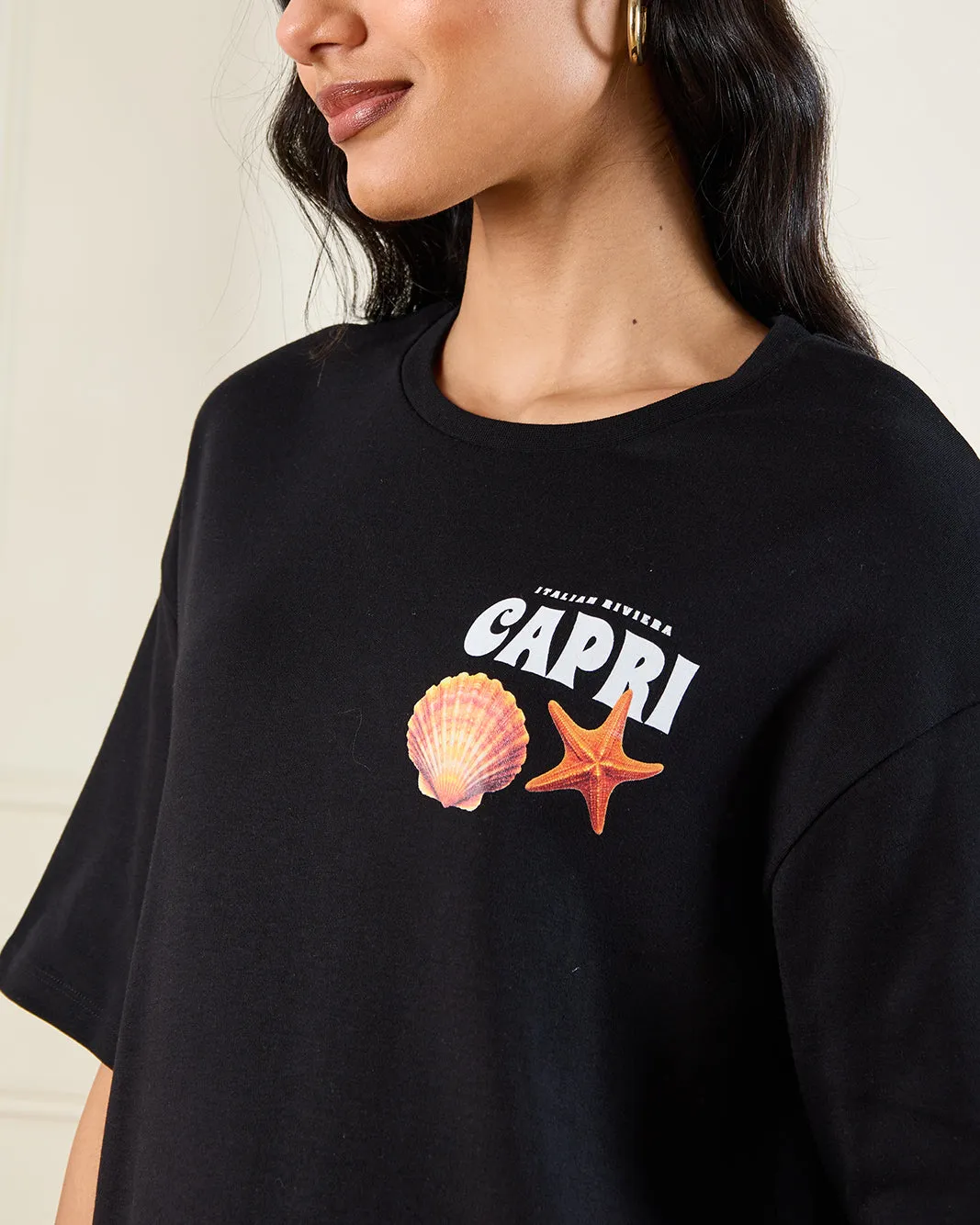 Women Black Printed Oversize T-Shirt sold by Redtag product image thumbnail 4