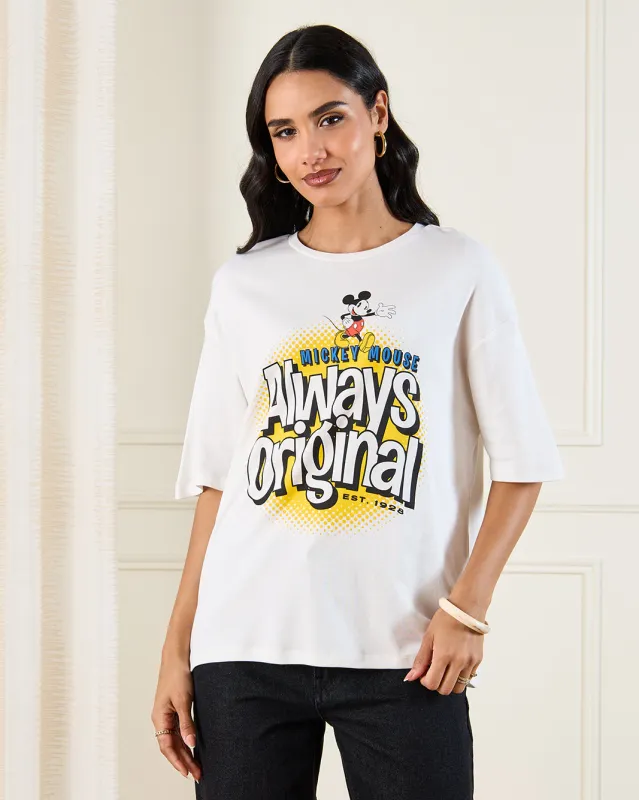 Women White Mickey Oversized T-Shirt sold by Redtag