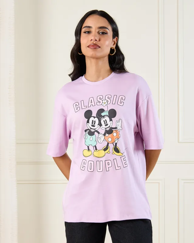 Women Purple Mickey And Minnie Oversized T-Shirt sold by Redtag