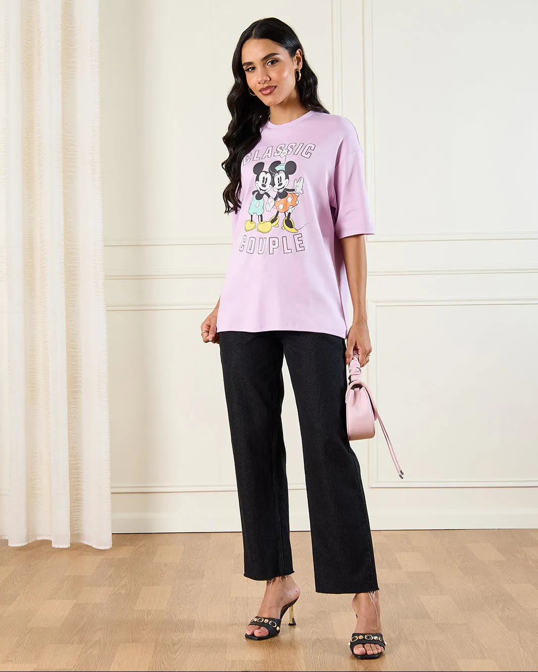 Women Purple Mickey And Minnie Oversized T-Shirt sold by Redtag product image thumbnail 2