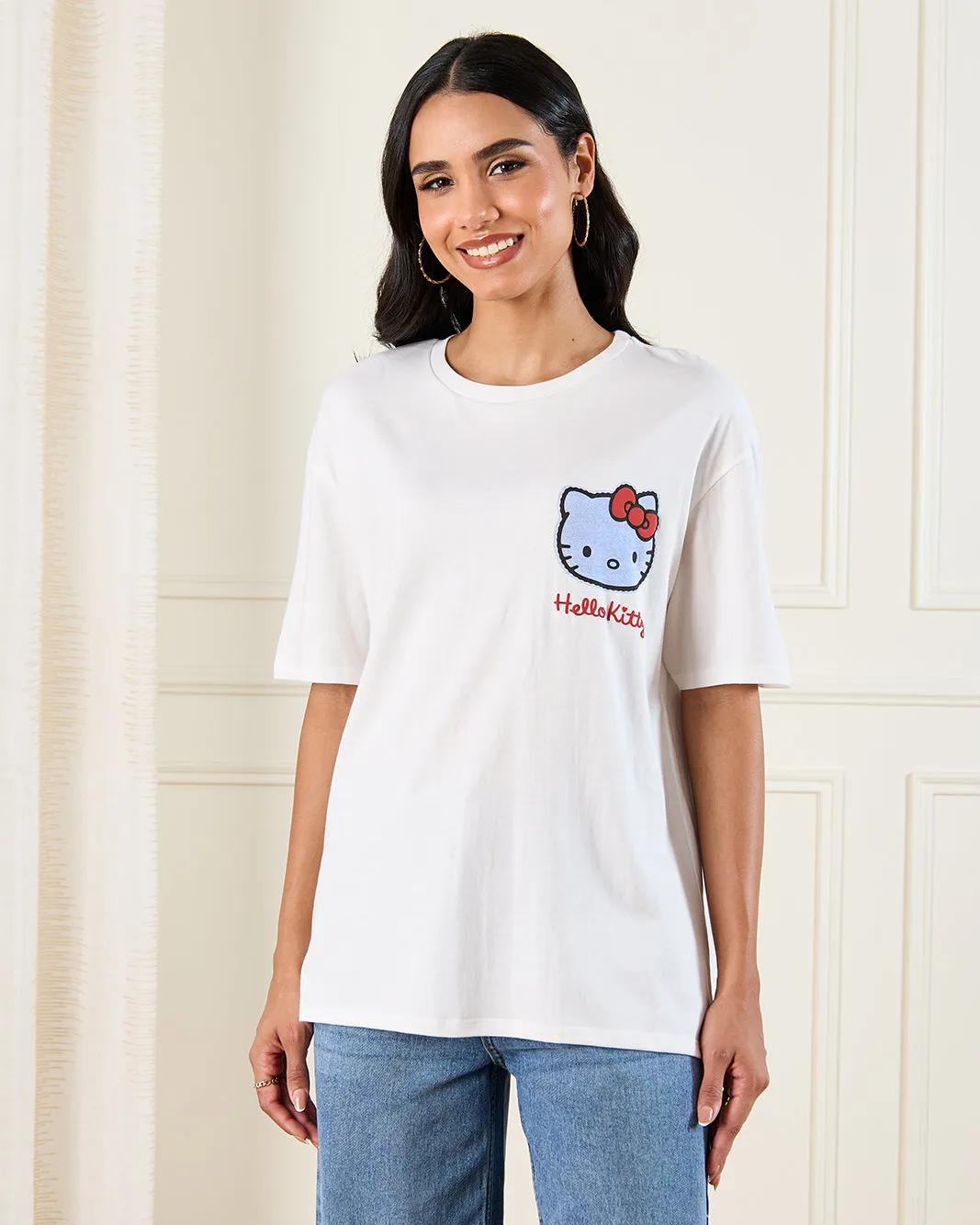 Women White Hello Kitty Printed Over Sized T-Shirt sold by Redtag product image thumbnail 3