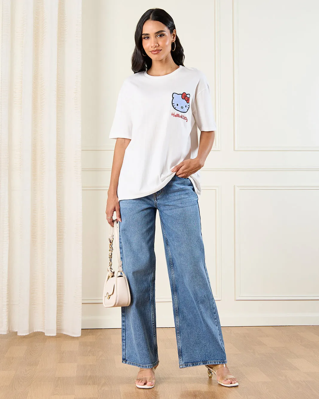 Women White Hello Kitty Printed Over Sized T-Shirt sold by Redtag product image thumbnail 2