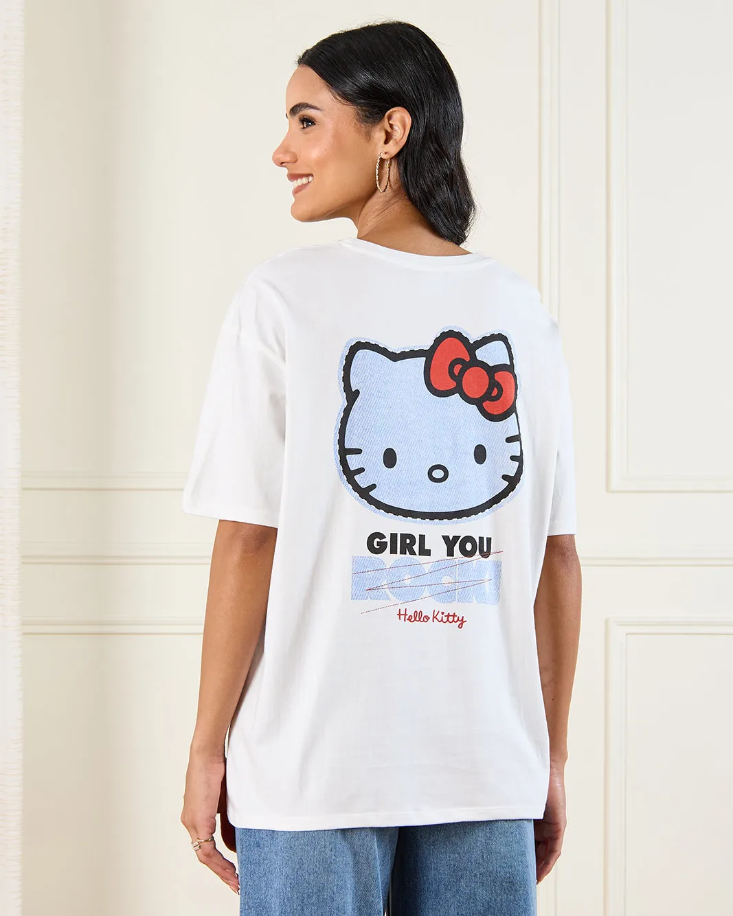 Women White Hello Kitty Printed Over Sized T-Shirt sold by Redtag