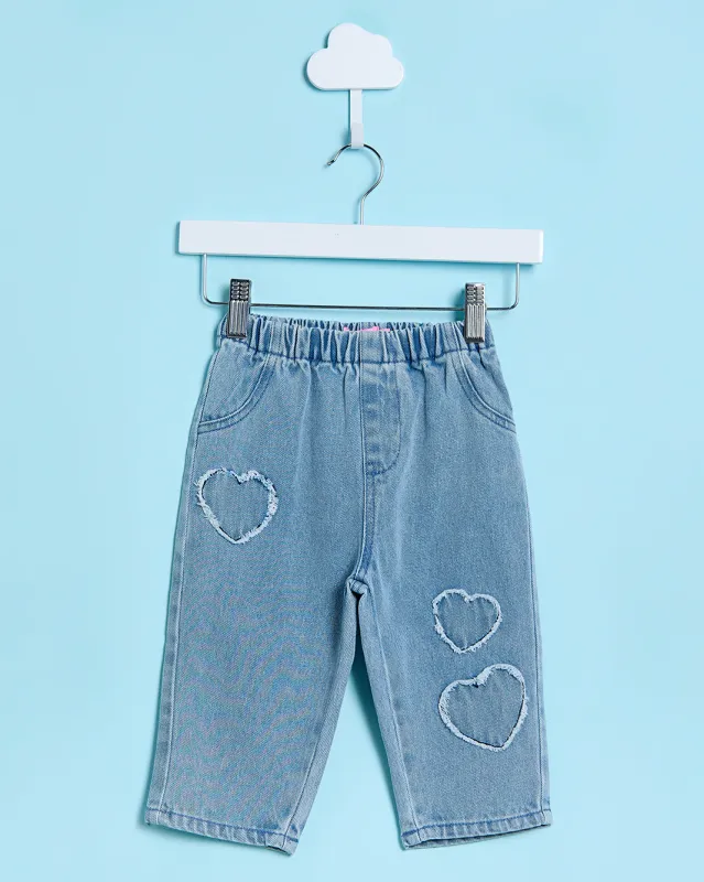 Infant Girls Blue Denim Heart Patch Jeans sold by Redtag