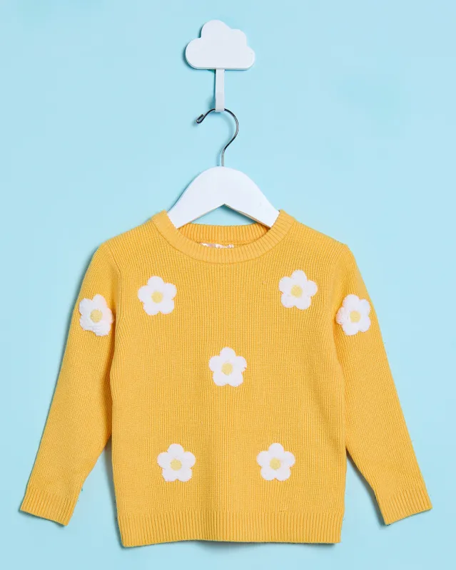 Infant Girls Yellow Flower Knitted Sweater sold by Redtag