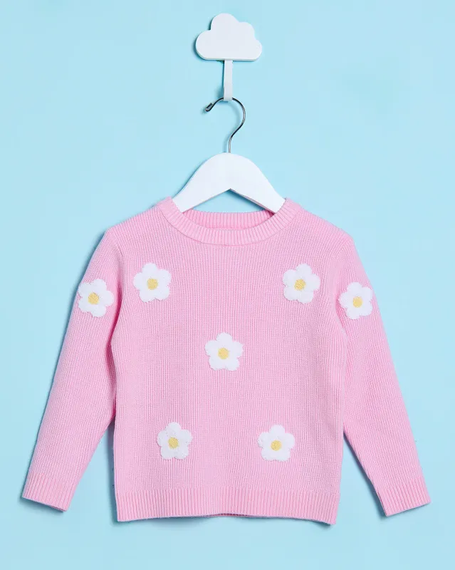 Infant Girls Pink Flower Knitted Sweater sold by Redtag