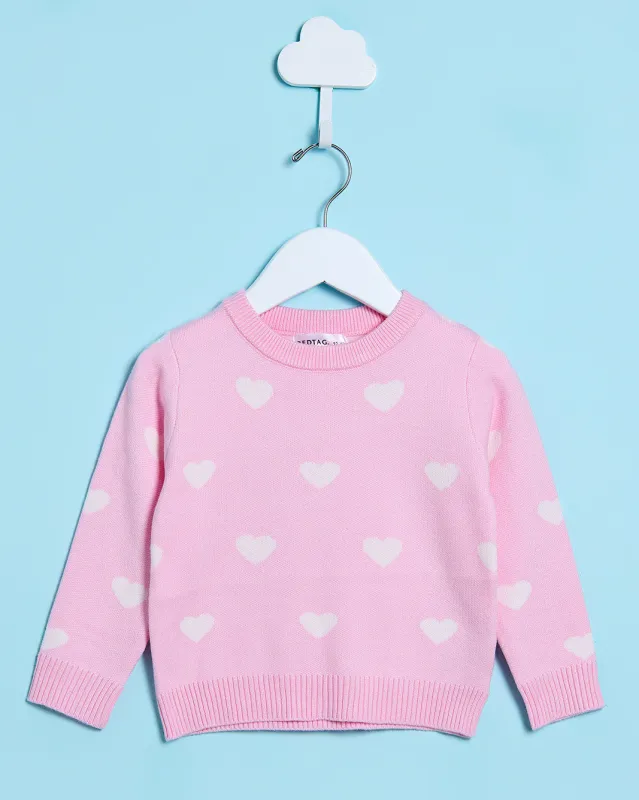 Infant Girls Pink Heart Knitted Sweater sold by Redtag