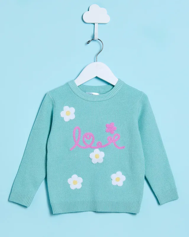 Infant Girls Teal Knitted Sweater sold by Redtag