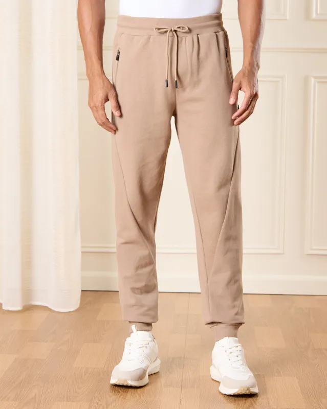 Men Beige Solid Active Pants sold by Redtag