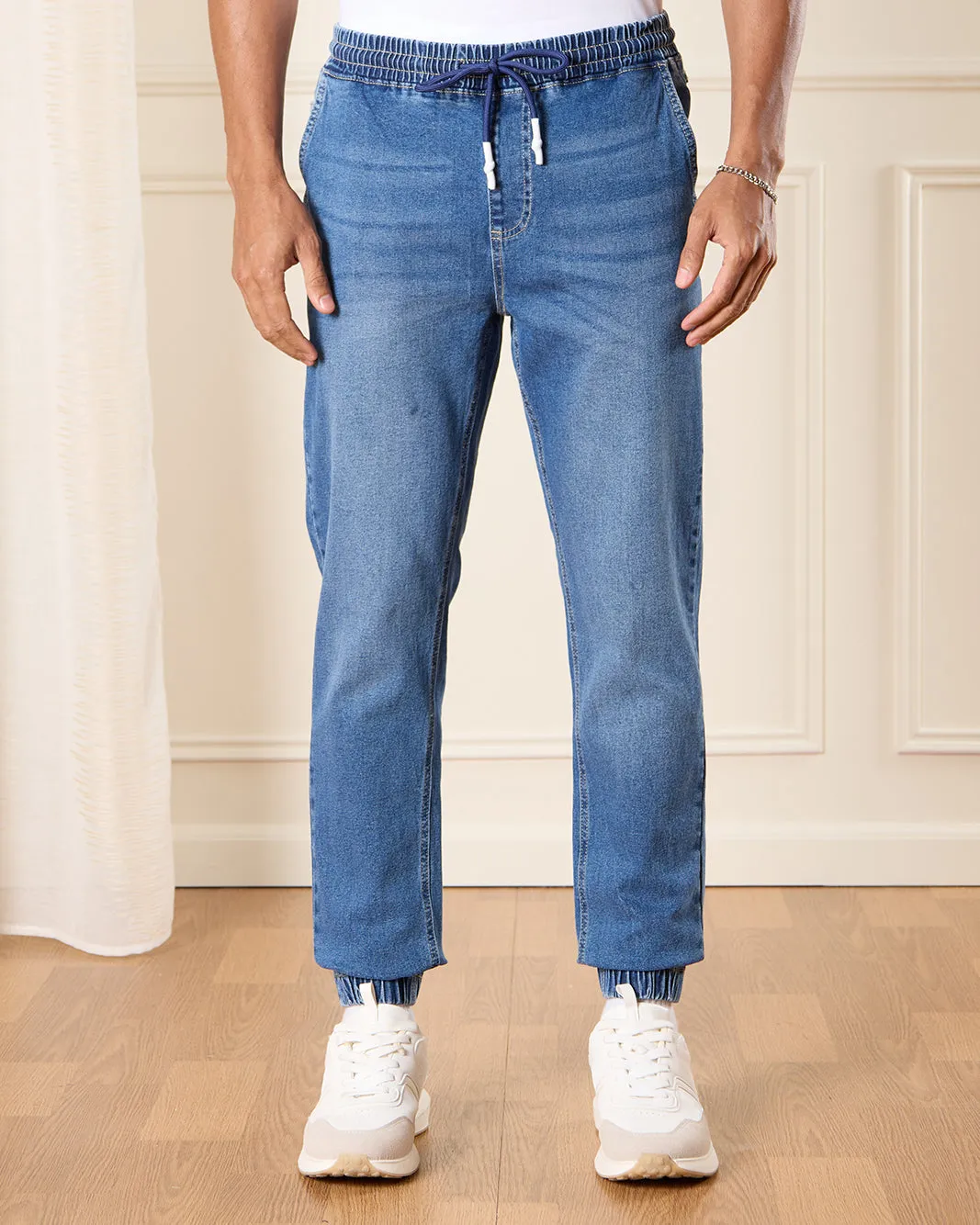 Men Blue Plain Basic Jogger sold by Redtag