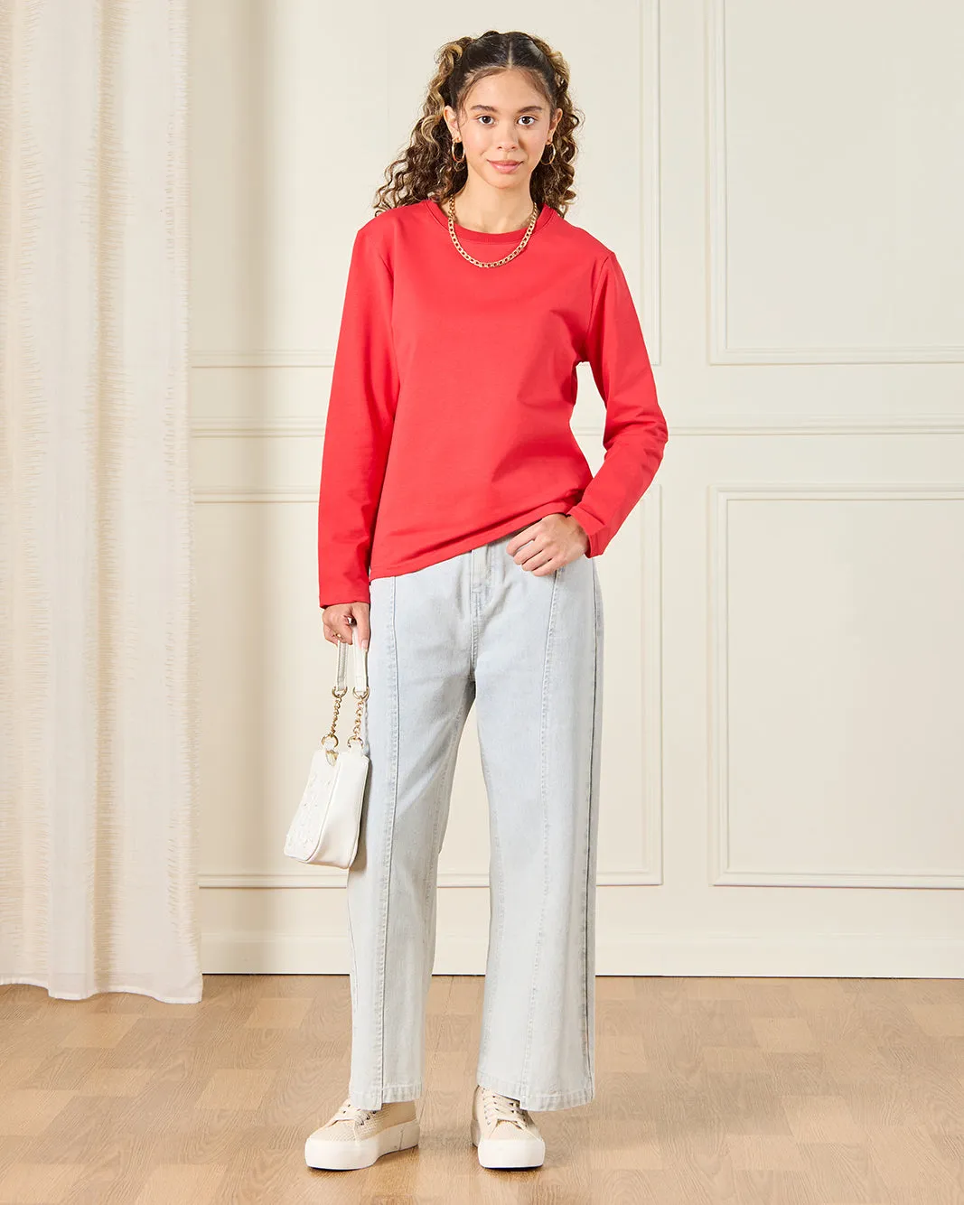 Senior Girls Red Solid T-Shirt sold by Redtag product image thumbnail 2